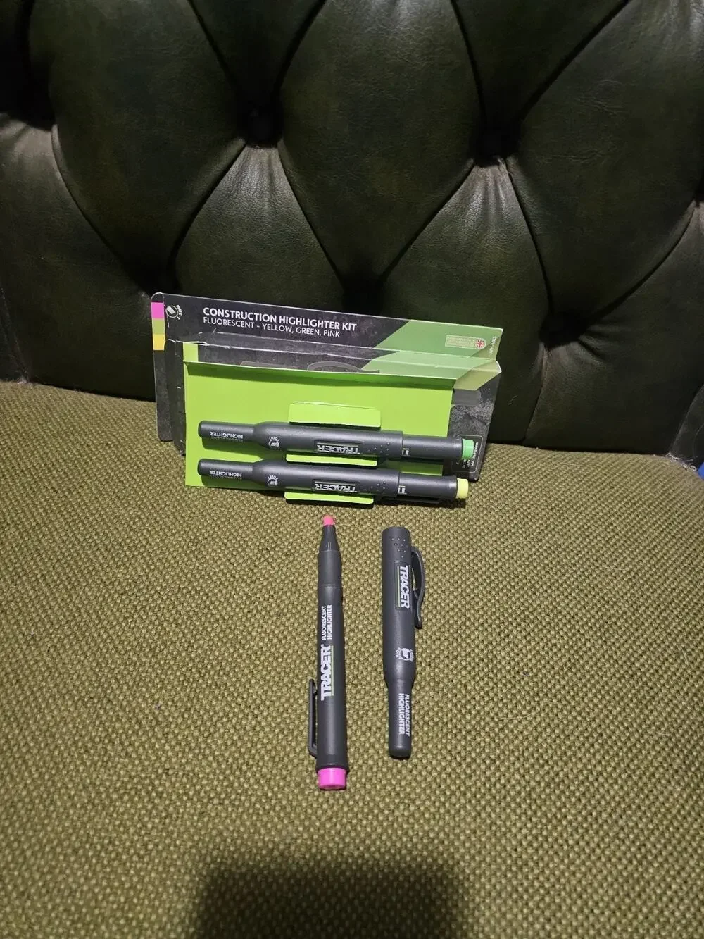 Tracer Highlighter Marker Set of 3 Pink Yellow Green Construction Grade